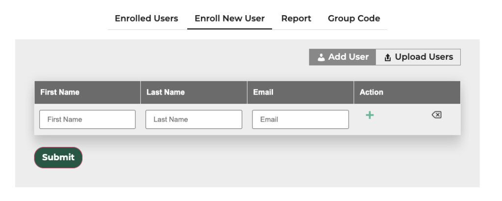 A screenshot of the table where group leaders can add new students