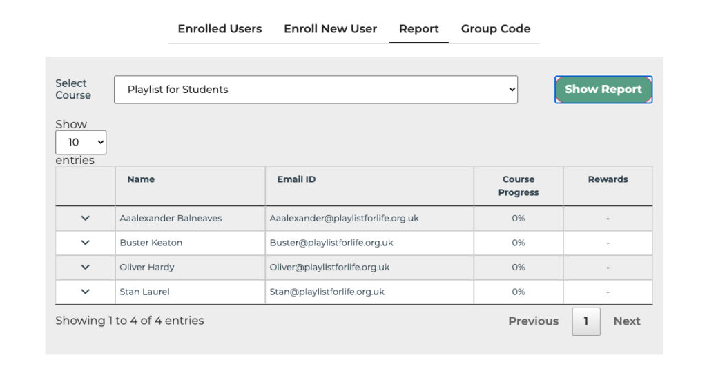 A screenshot of the report page of this website